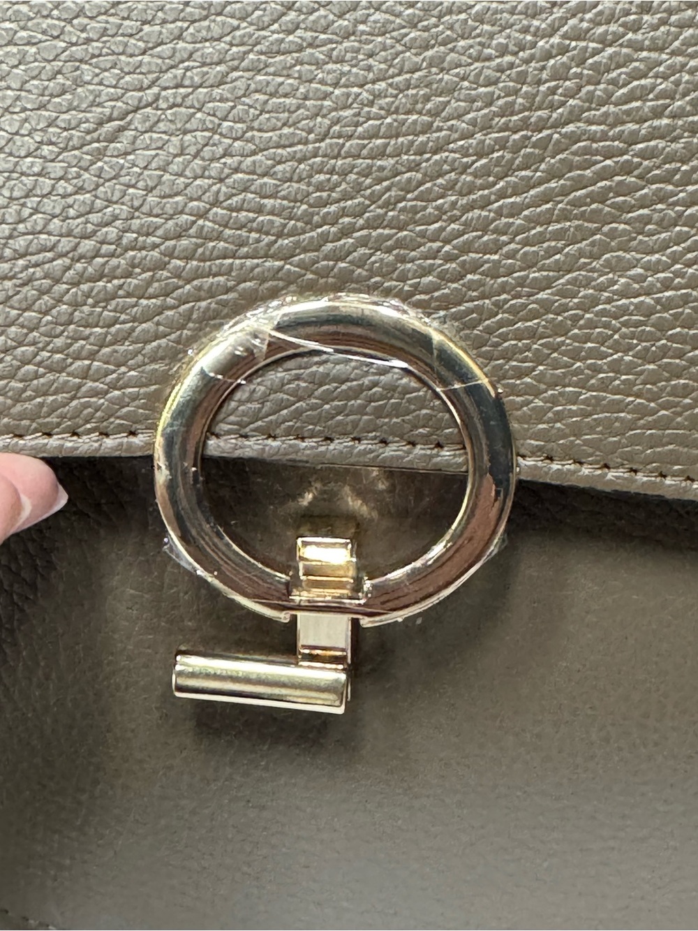 Taupe Leather Half-Moon Crossbody Bag with Gold Ring Accent - Picture 2 of 12